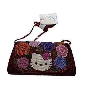 NWT Hello Kitty Handbag Red Beaded Floral‎ Embroidered Rare Limited Edition